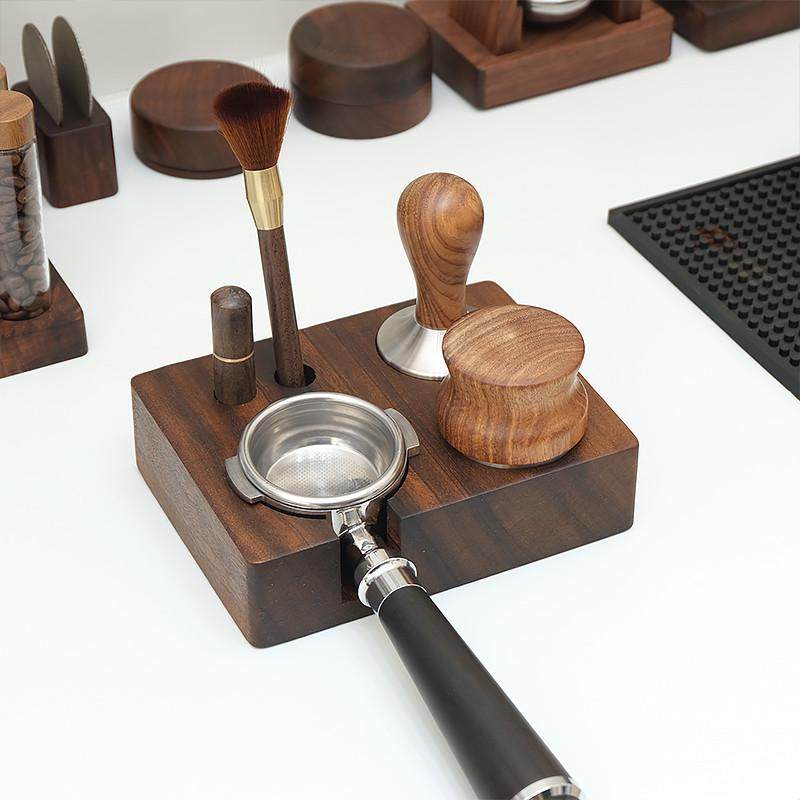 咖啡手柄支撑架压粉锤花梨木底座实木填压收纳座配套器具三件套装
