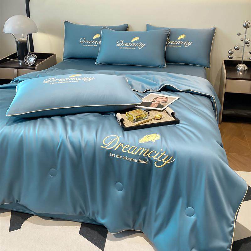 新款夏季凉感冰丝水洗空调被刺绣夏凉被四件套夏被单双人薄被子