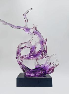 透明现代简约树脂雕塑装饰艺术创意浪花摆件风生水起酒店大堂玄关