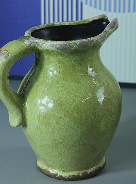 美式乡村地中海做旧绿色单耳陶瓷花瓶家居饰品软装板房橱窗花艺