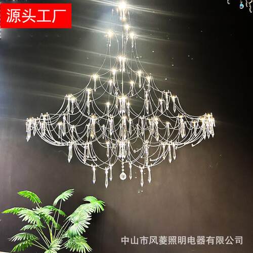 复式楼梯公寓水晶吊灯中空大厅家具展厅光立方样板间家用灯具