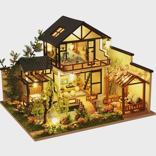 創(chuàng)意手工DIY小屋竹溪水苑閣樓別墅模型屋建筑中國風(fēng)手工制作房子