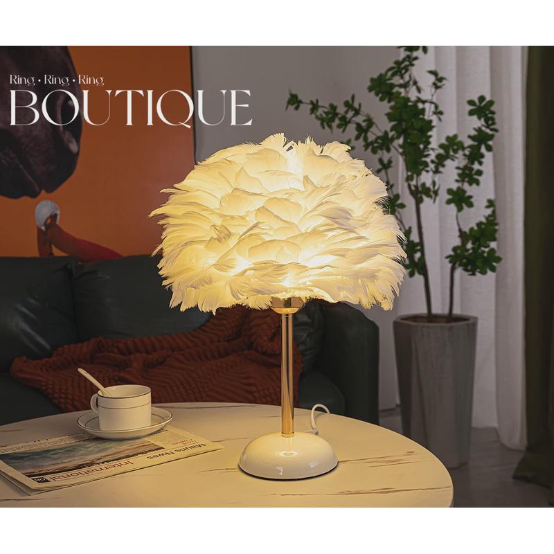 网红羽毛台灯卧室床头柜ins创意时尚欧式浪漫简约婚房温馨小夜灯