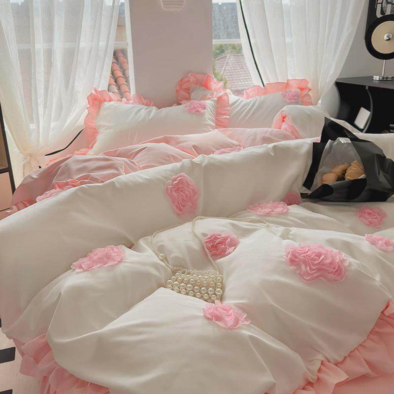 水洗棉四件套公主风韩式花边床裙床单笠刺绣单双人四季学生三件套,床上用品,床品套件/四件套/多件套,淘宝优惠券,粉丝福利购,淘宝优惠卷