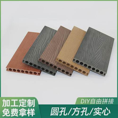 园林3d压花深雕纹圆孔户外庭院别墅塑木地板室外木塑地板