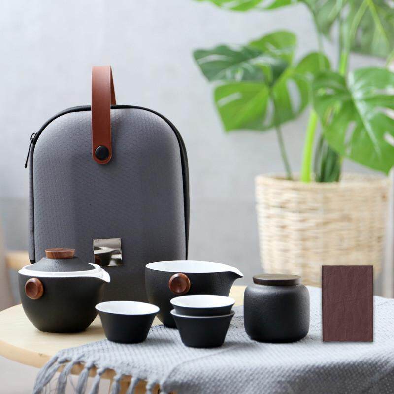 羊脂玉白瓷旅行茶具套装黑陶便携快客杯茶叶罐陶瓷礼品logo户外