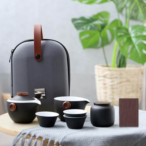 羊脂玉白瓷旅行茶具套装黑陶便携快客杯茶叶罐陶瓷礼品logo户外