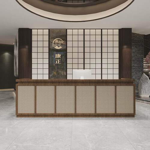 复古藤编收银台新中式茶楼吧台民宿饭店采耳养生会所店前台接待台