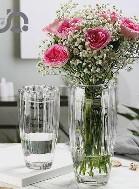 热销现代简约直纹装饰原色料玻璃花瓶插花花器家居客厅餐桌开口百