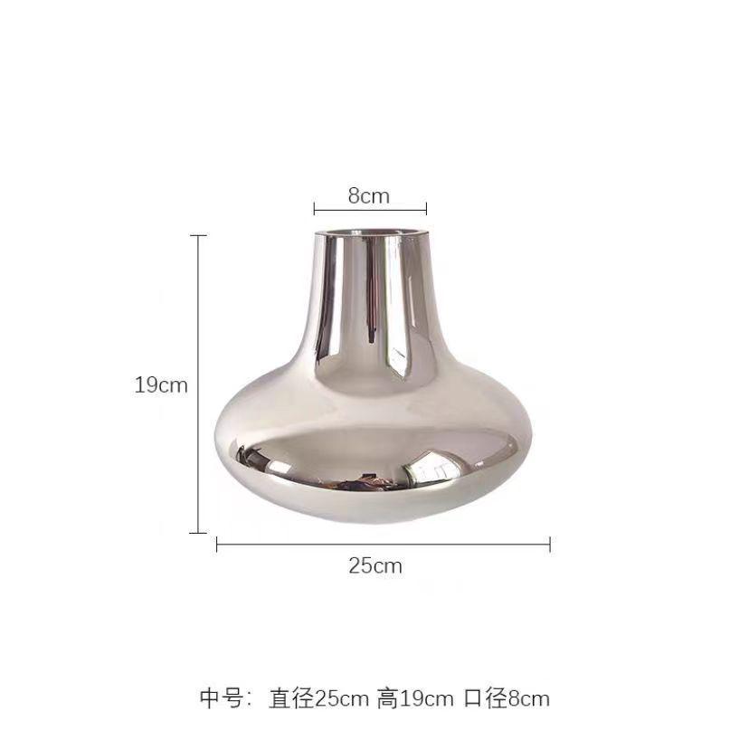 欧式插花莫兰迪三件套电镀银色玻璃花瓶客厅餐桌酒柜轻奢装饰摆件