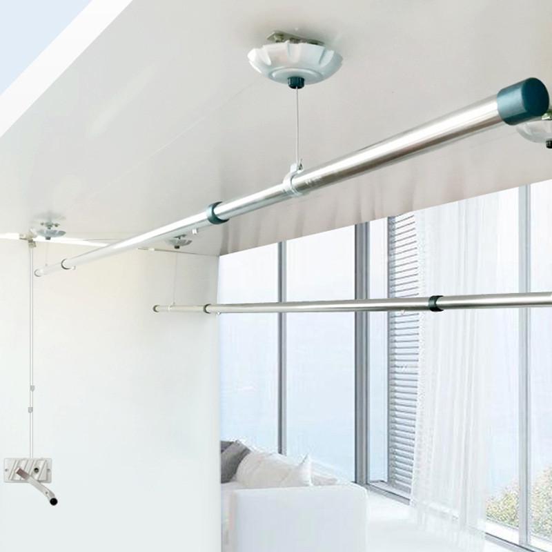 晾衣架手摇升降晾衣杆晒手动挂条幅阳台集运不锈钢伸缩单杆双杆式