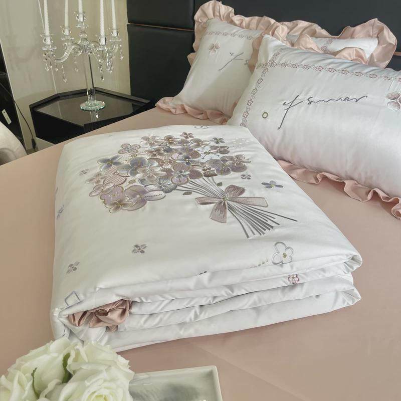 71tx空调被小清新刺绣凉爽冰丝夏凉被四件套夏季水洗天丝夏被可机