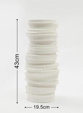 日式白色水培陶瓷花瓶高级感软装客厅创意浮雕大口花器简约批发