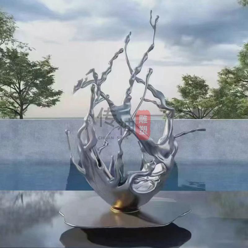 户外大型不锈钢镜面浪花水滴雕塑酒店抽象镜面雕塑摆件景观地标