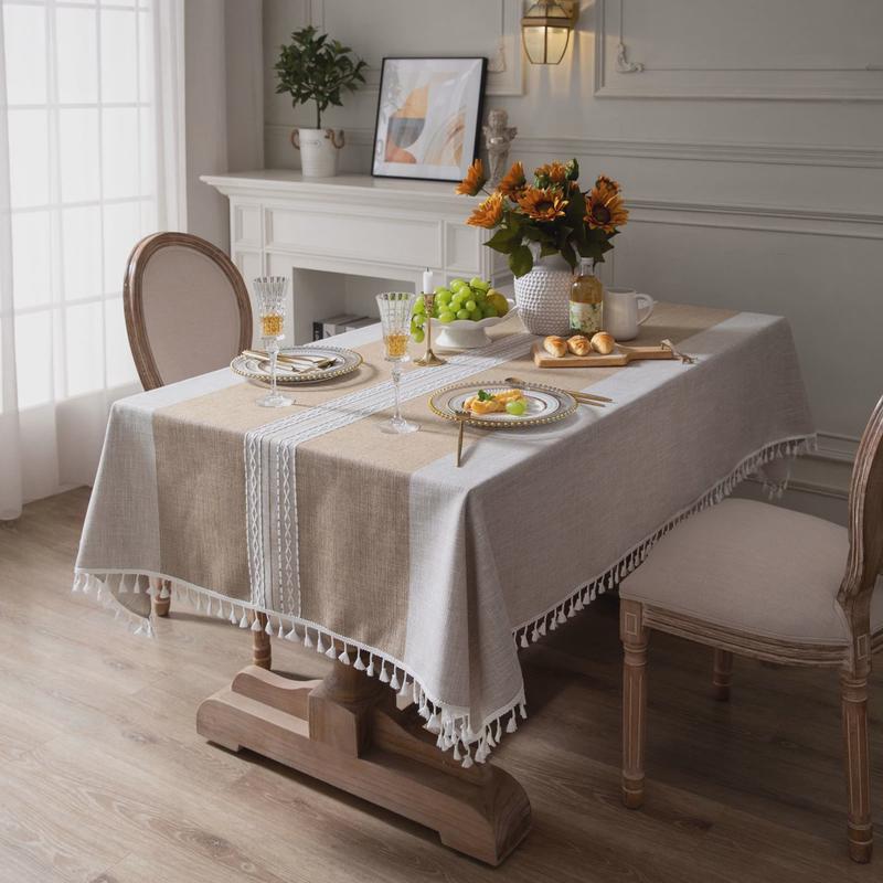 热销伊缦琪韵日式仿棉麻褐色桌布文艺茶几圆桌餐桌布艺长方形台布