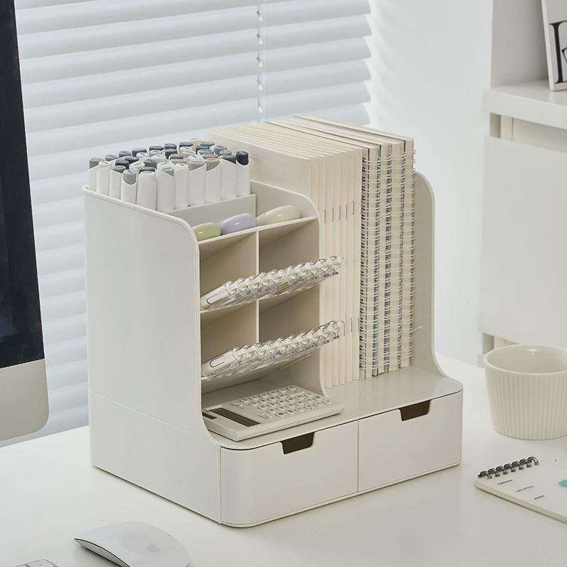 桌面收纳盒抽屉式美术生儿童文具整理盒马克笔画笔斜插笔筒置物架