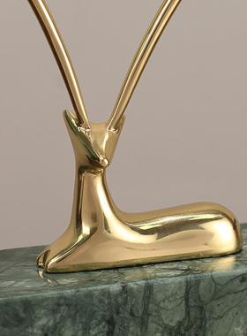 北欧轻奢铜小鹿大理石客厅电视柜座钟边几床头柜样板房装饰品摆件