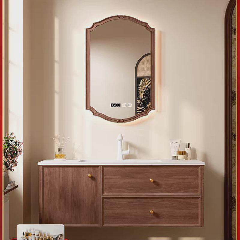 法式中古风浴室柜红橡木组合卫生间陶瓷一体盆洗手洗脸洗漱台