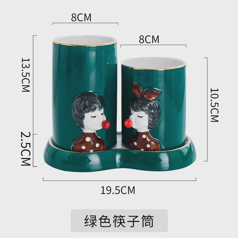筷子筒陶瓷沥水筷家用双筷筒筷笼欧式筷子厨房用品筷子架收纳架盒
