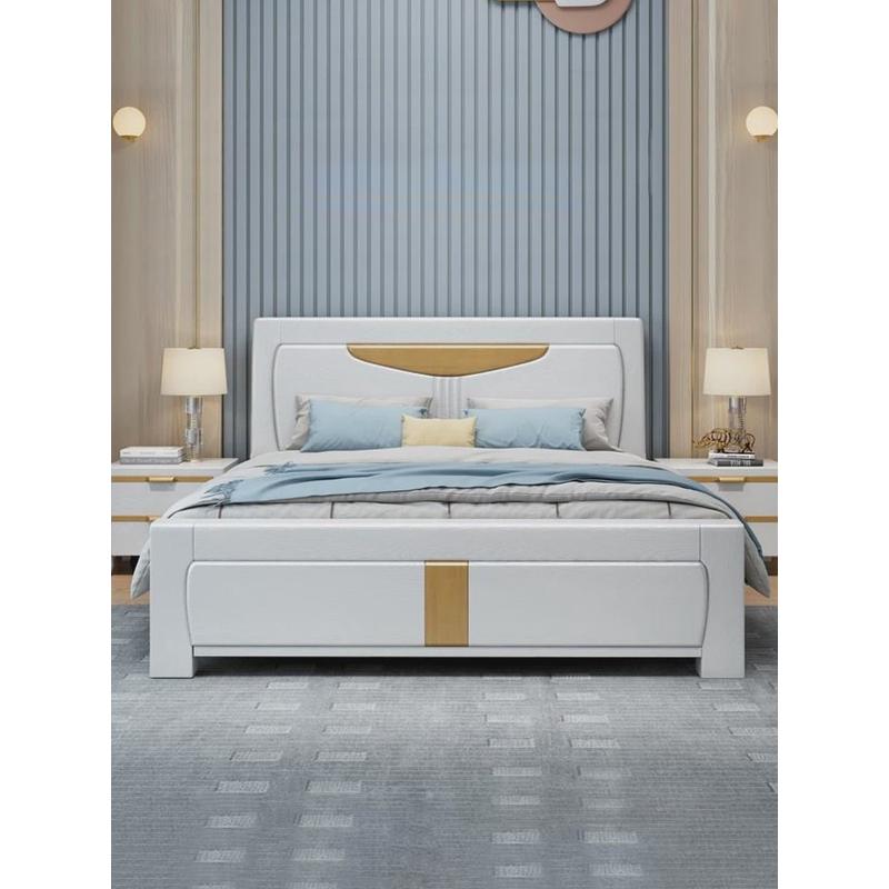 ki9s全实木白色主卧1.8米双人简约现代实木床纹压1.5m经济型储物