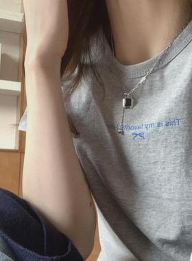 韩版重工黑色吊坠可抽拉长项链女时尚个性小众嘻哈叠戴百搭锁骨链