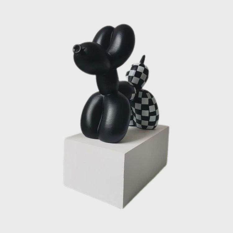 北欧饰品现代黑白格子气球狗摆件家居软装客厅创意树脂工艺品