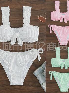 Schiffy Knot Front Tie Side Bikinis White Swimsuit Women Swi