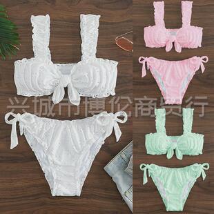 Schiffy Knot Front Tie Side Bikinis White Swimsuit Women Swi