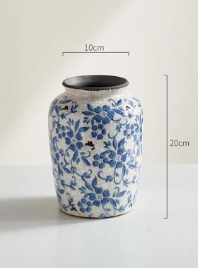 新中式景德镇冰裂青花瓷花瓶陶瓷大号水养摆件插复古器皿客厅干花