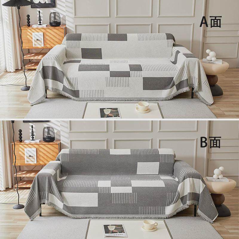 沙发套罩方块现代简约雪尼尔沙发巾高级感沙发盖布四季通用几何毯,居家布艺,沙发垫,淘宝优惠券,粉丝福利购,淘宝优惠卷