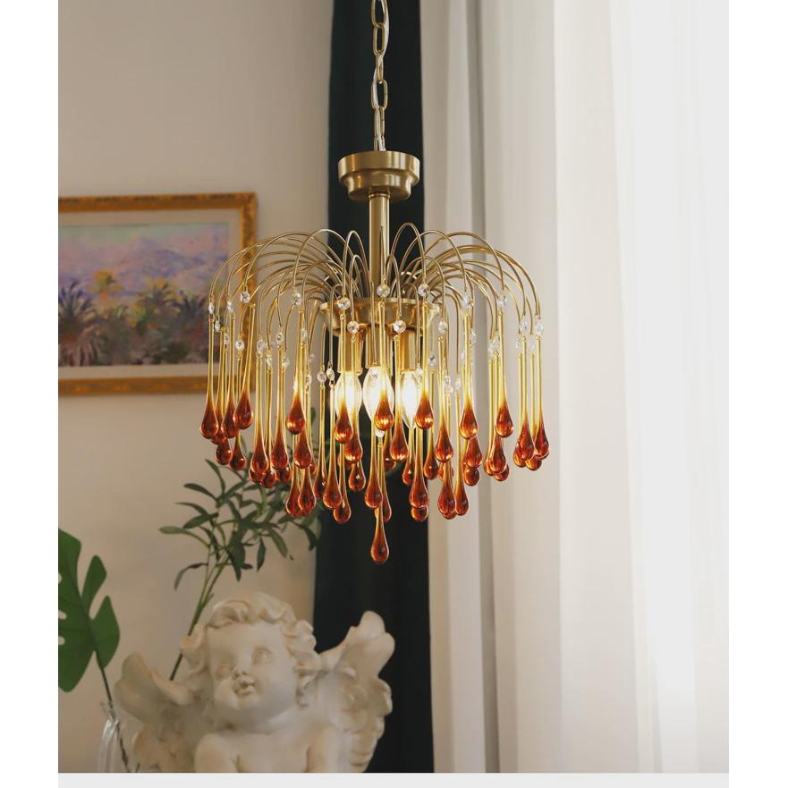 法式水滴鼻涕玻璃卧室餐厅轻奢灯具网红玄关灯客厅美式复古吊灯