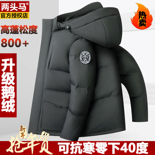 两头马鹅绒爸爸羽绒服男短款800蓬面包服中老年极寒户外冬装外套