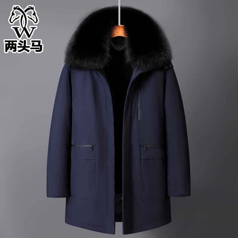 两头马冬季中老年人羽绒服男士加厚中长款中年爸爸派克服冬装外套
