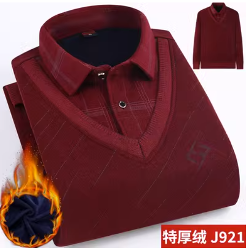 保暖衬衫领宽松休闲男新款