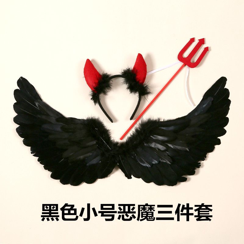 精品翅膀  万圣节黑色发光天使羽毛翅膀道具服饰cos恶魔儿童成人