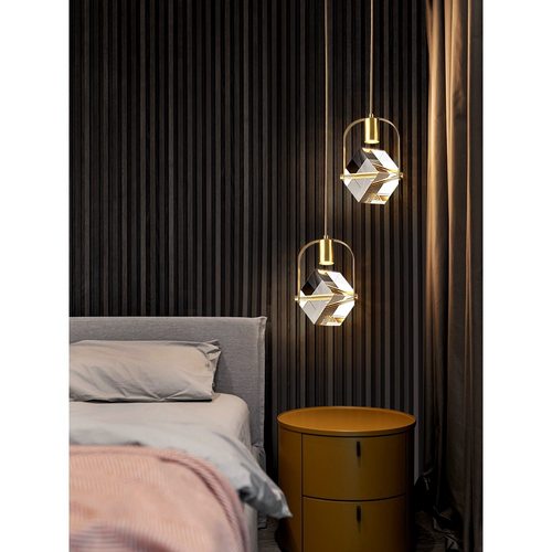 床头吊灯卧室全铜水晶吊线灯现代轻奢网红双头设计感客厅背景墙灯