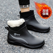 冬季 男款 加绒短筒雨靴厨房工作胶鞋 男士 时尚 洗车钓鱼劳保水鞋 雨鞋