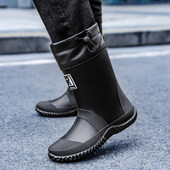 一体绒新款 雨鞋 冬季 防滑防水胶鞋 冬 加大码 中筒工作水鞋 464748男士