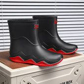 厚底水鞋 时尚 短筒防水休闲雨靴外穿厨房防滑胶鞋 男士 钓鱼工作雨鞋