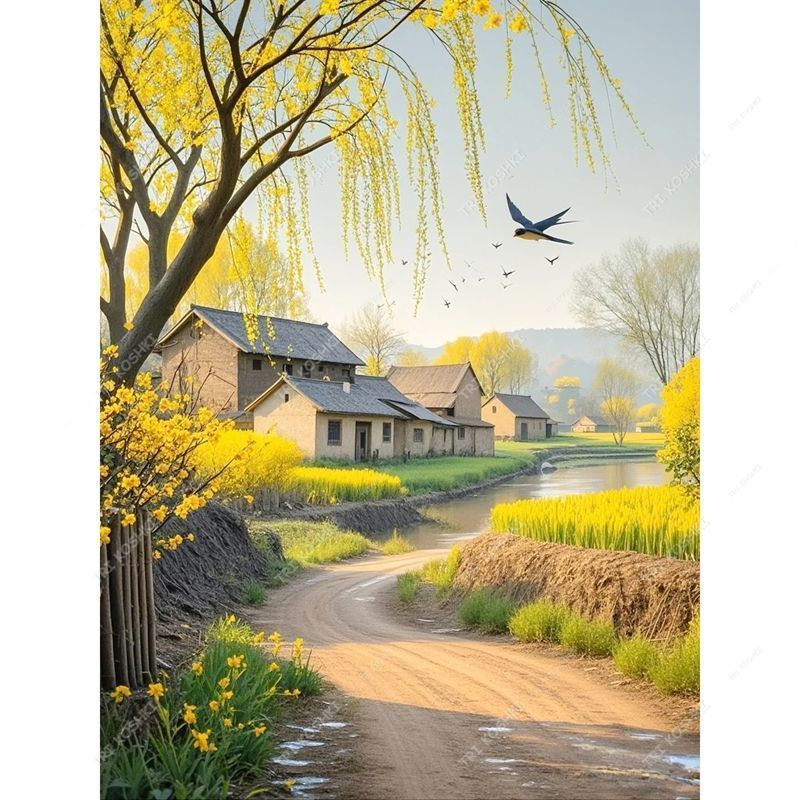 治愈乡村复古田园风景画