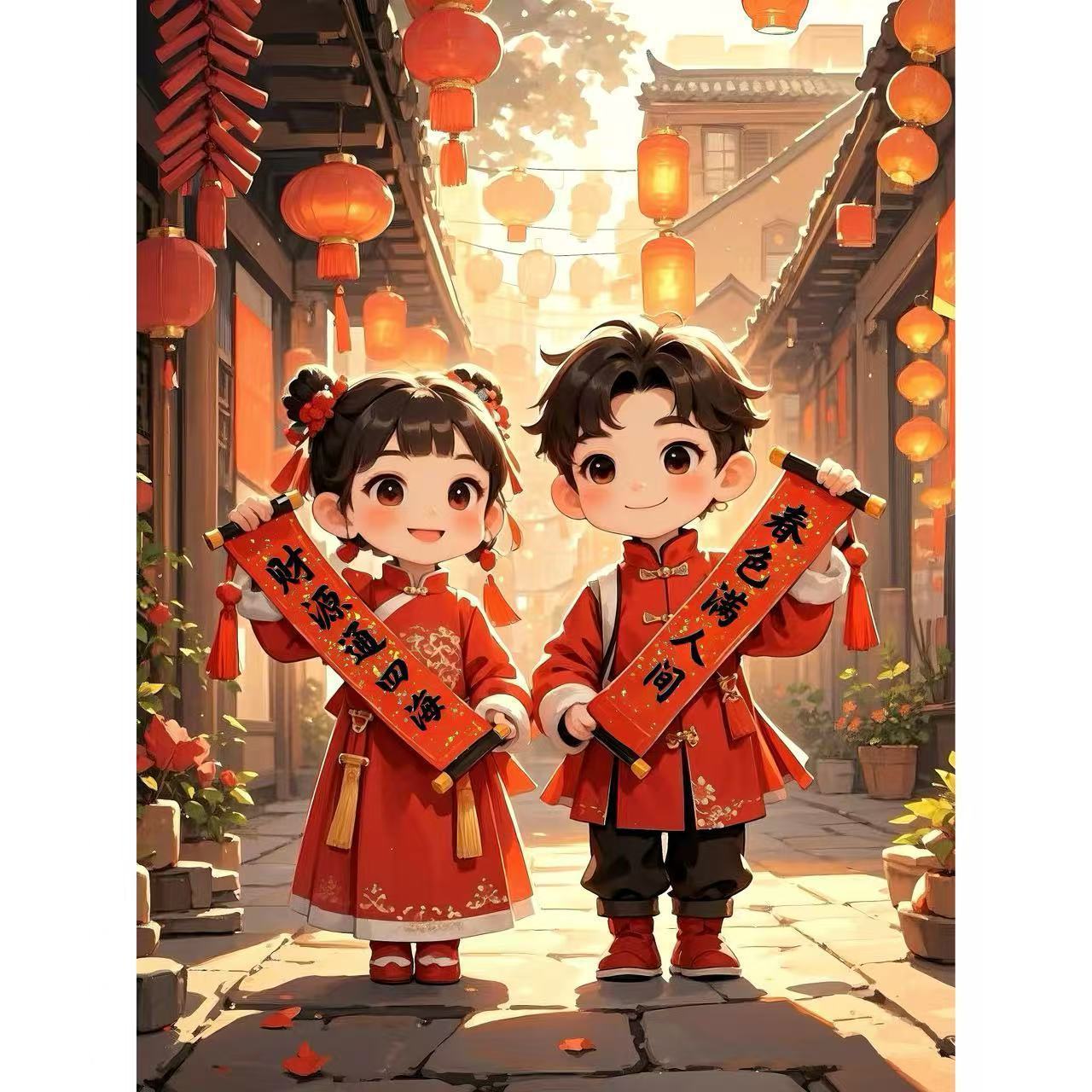 可爱卡通春节福娃春联贴