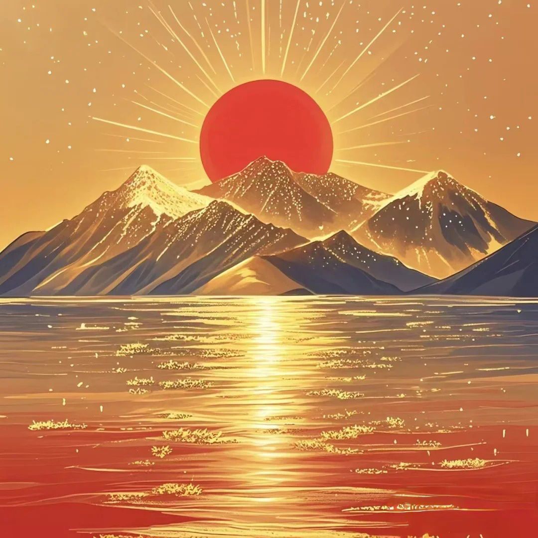 海上日出装饰画太阳贴画