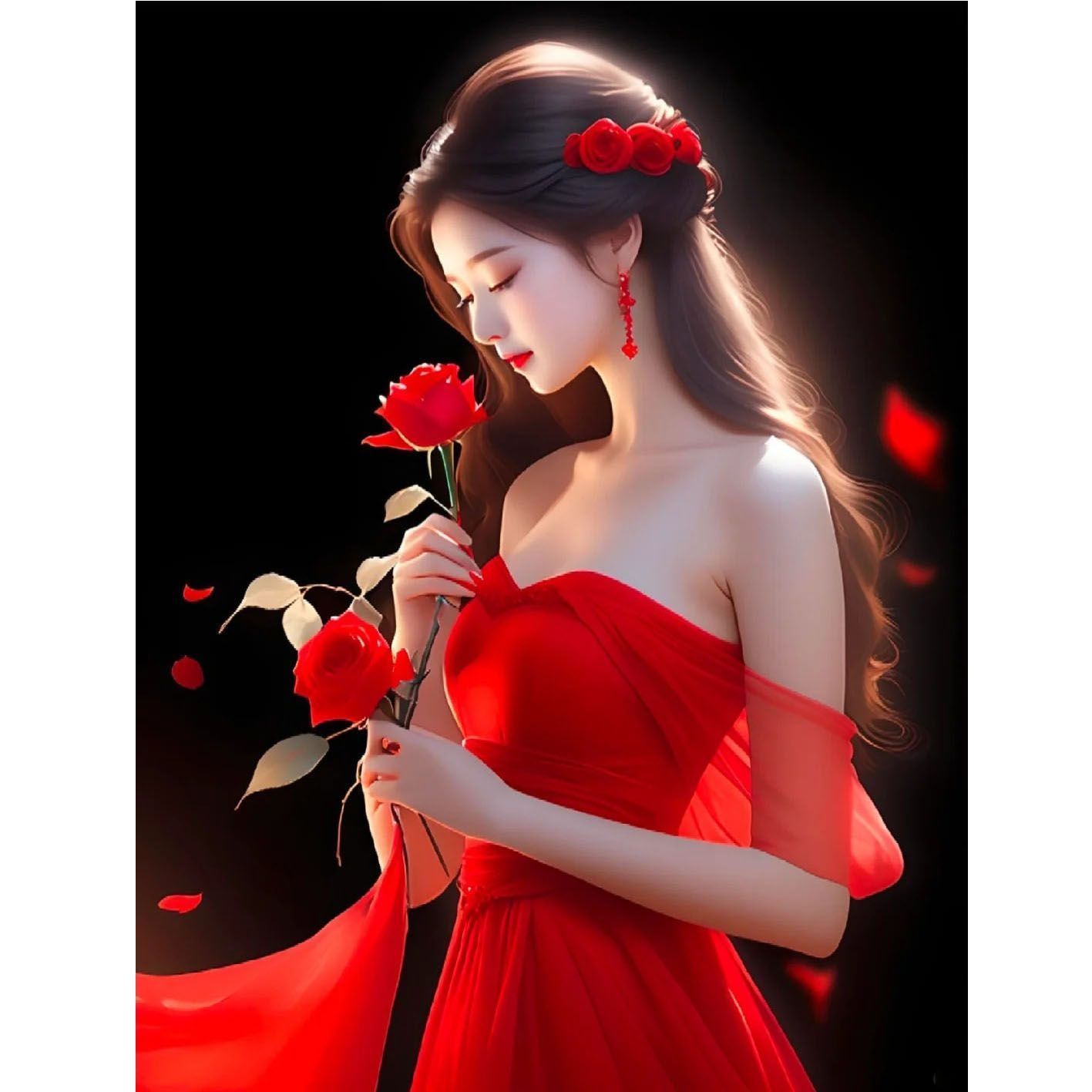 新款红玫瑰礼服美女贴纸