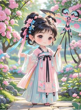 治愈系汉服小萌娃与蝴蝶