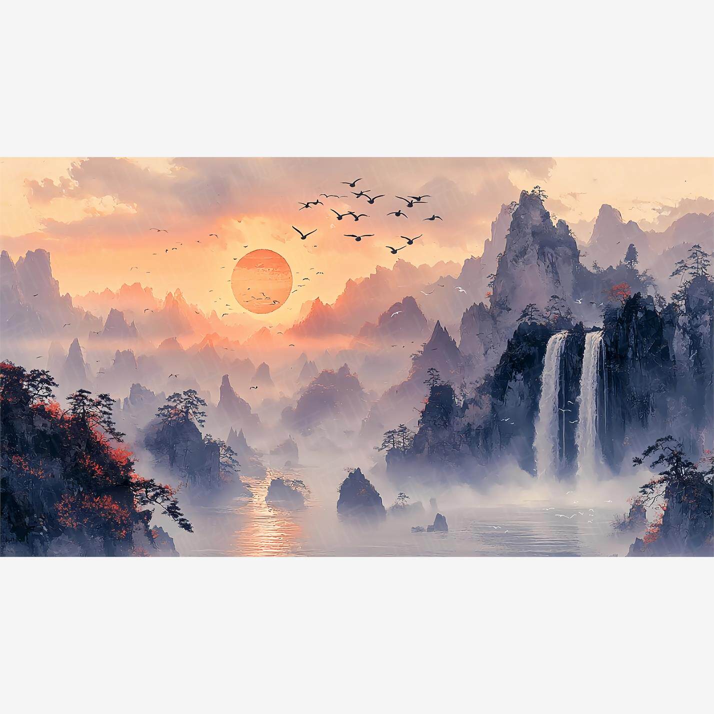 国画山水风景水墨画海报