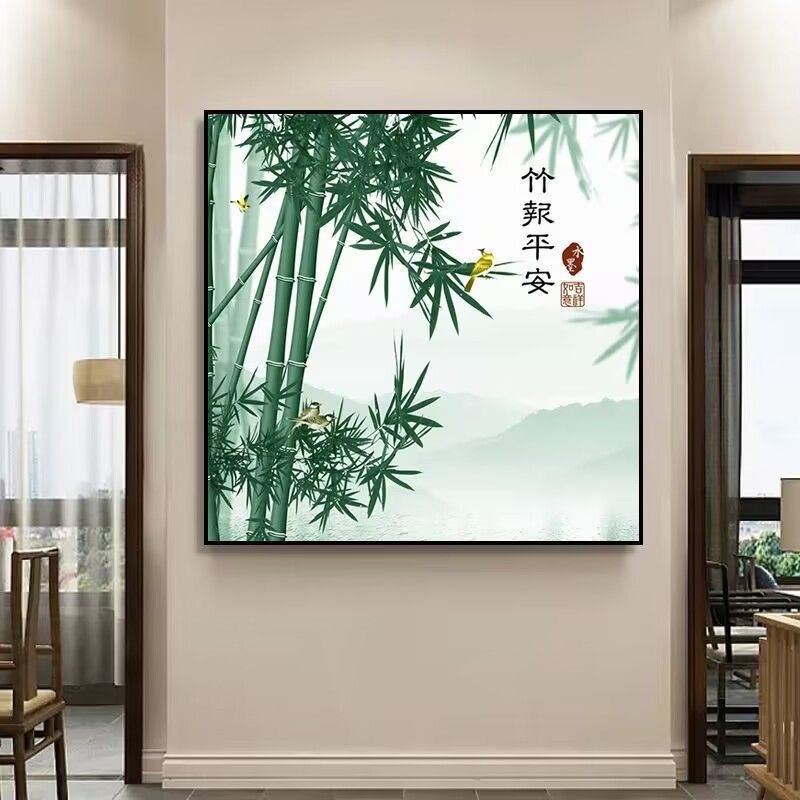 竹报平安新中式客厅进门