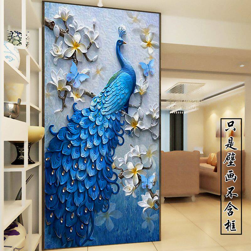 孔雀壁画自粘吉祥富贵墙