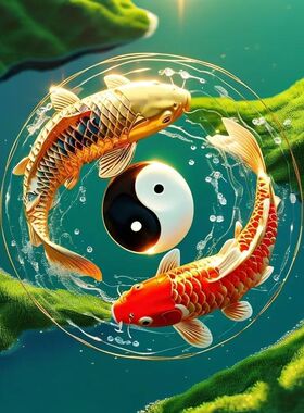 太极锦鲤图案聚财玄关贴
