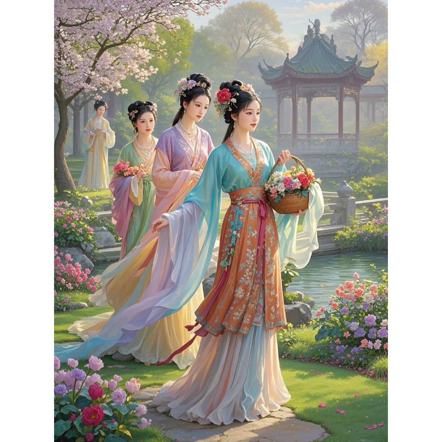 中国古代红楼梦挂画古风美人画新款背景装饰自粘贴3