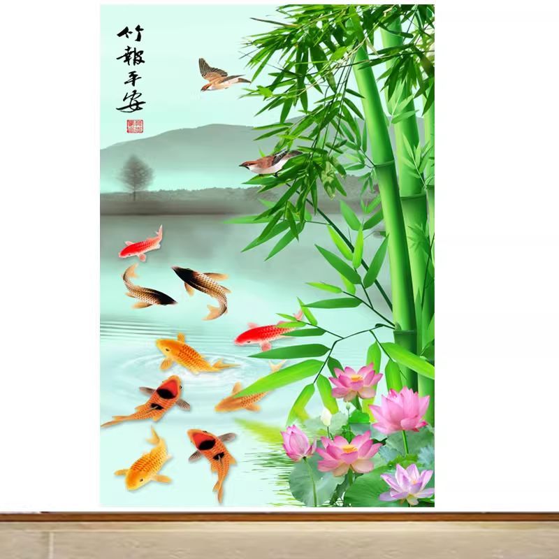 自粘背景墙富贵山水海报